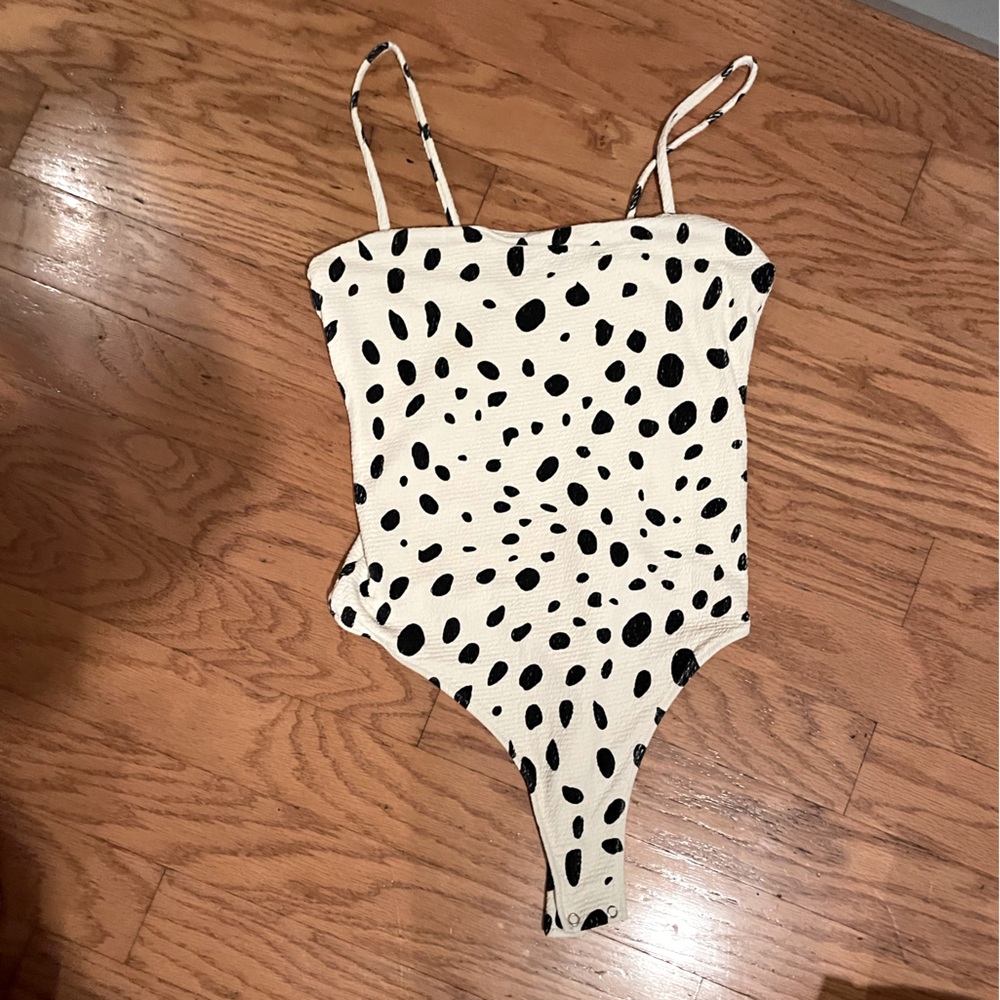 White with black polkadots tank top bodysuit